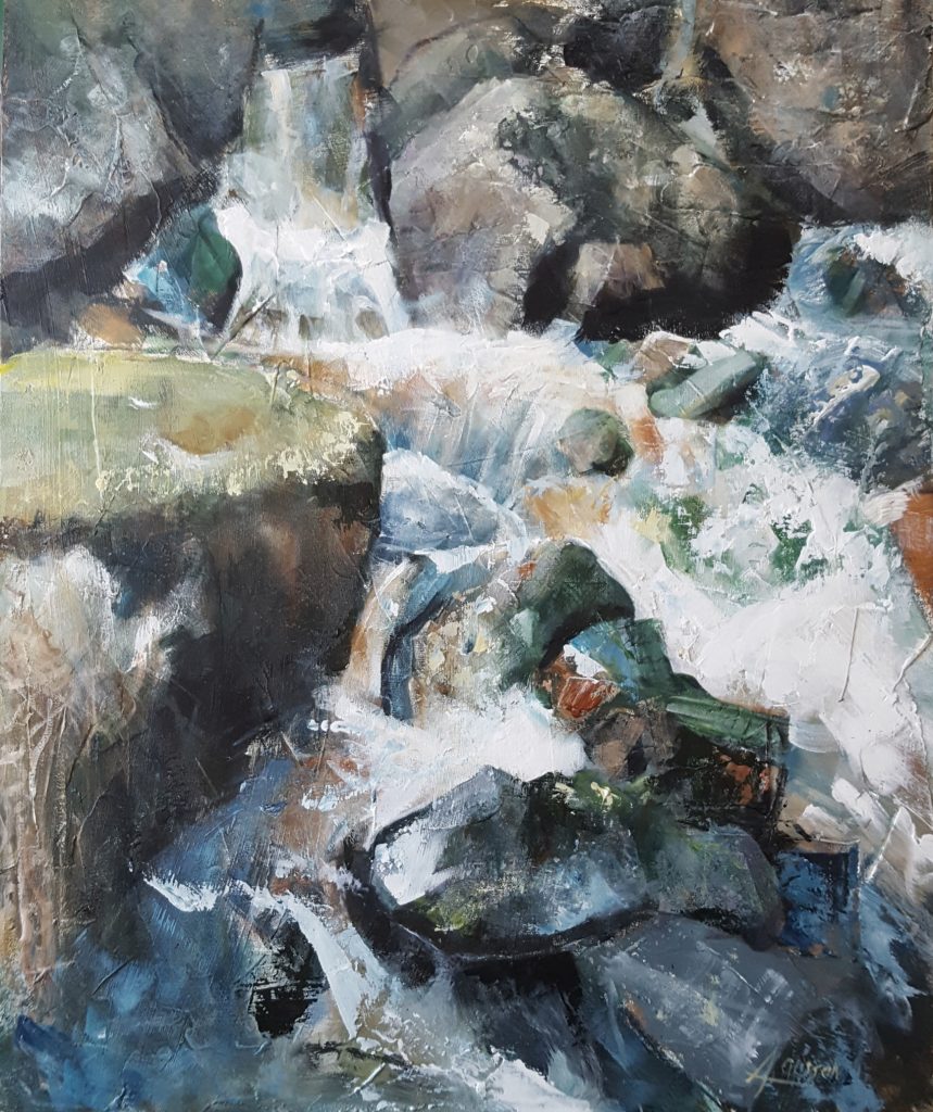 Östergötland Litet vattenfall 
Acryl on canvas 65×54 cm